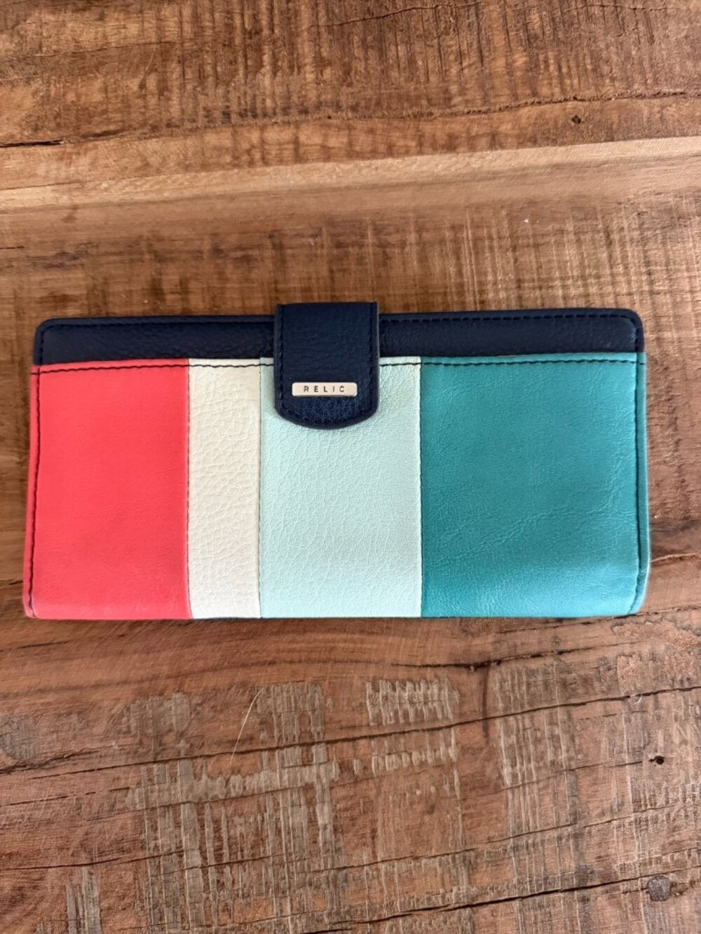 Relic by Fossil RFID Block Bifold Checkbook Wallet Patchwork Multicolor Leather